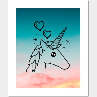 Unicorn With Blue Sky & Clouds Posters and Art